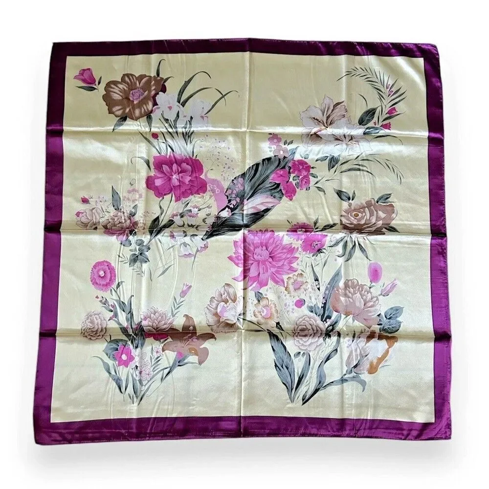 Purple Edges & Beige Scarf 35” X 35” Women Scarve Floral Headscarf